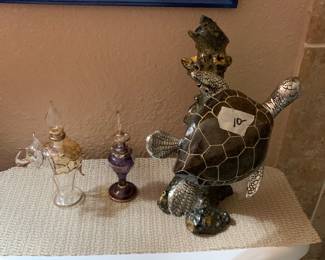 Perfume bottles & turtle