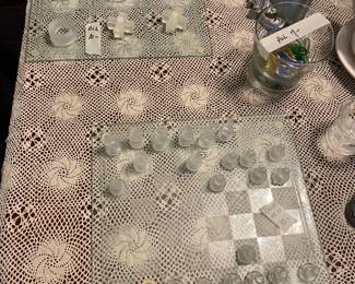 Glazed glass chess & checker sets