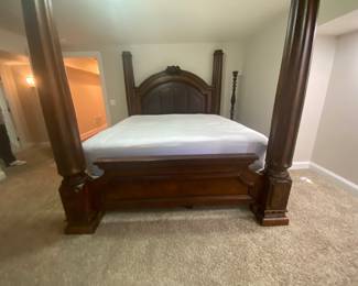 Ashley Furniture Casa Mollino King Bed four-poster frame (with optional metal scrollwork canopy top)