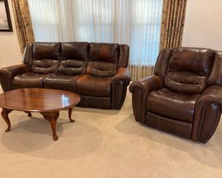 Leather 3-seat sofa and recliner