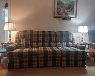 Green and Beige recliner couch