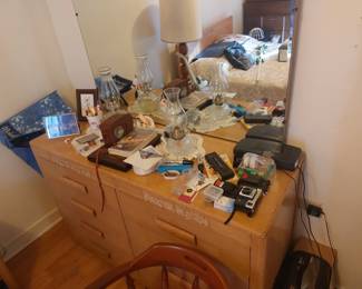 Old light wood dresser with mirror