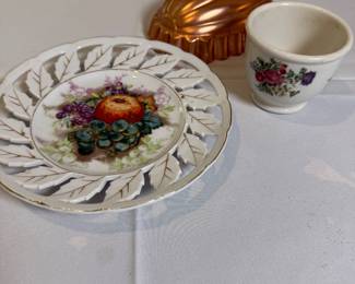 Vintage Porcelain Fruit Plate, Custard Cup, Mold