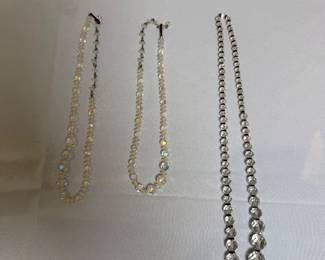 Clear Glass Bead Necklace Lot (3)
