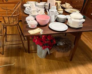Huge drop leaf table/vintage high chair