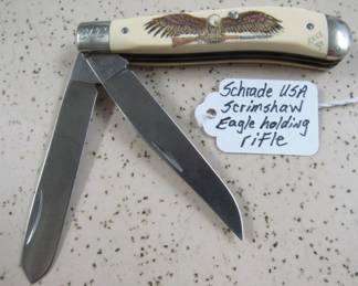 Schrade USA Scrimshaw Eagle Holding Rifle Knife