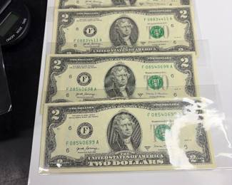 Collection of two dollar bills