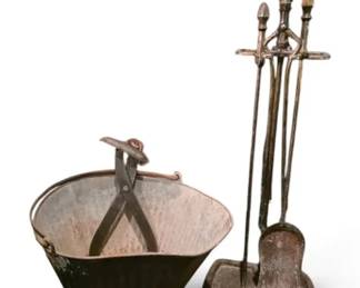 Vintage BronzeToned Fireplace Tool Set More