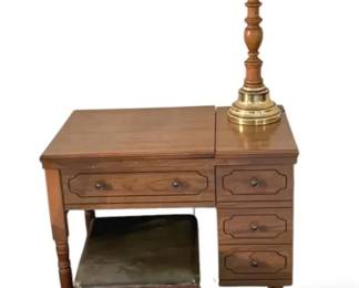 Sears Kenmore Sewing Machine Cabinet Writing Desk W bench Lamp