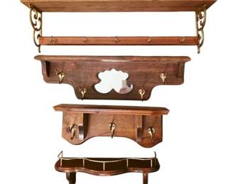 4 Wood Brass Wall Shelves