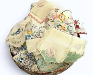 HandStitched Floral Embroidered Handkerchiefs, Table Cloths More