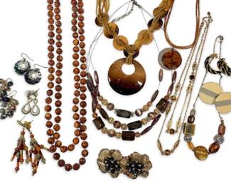 Amber Brown Beaded Necklaces and Earrings