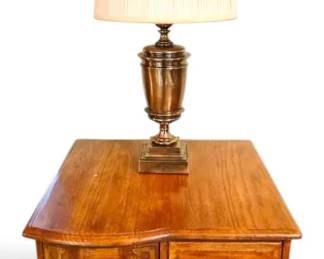 Wood End Table With Brass Accents Bronze Toned Lamp