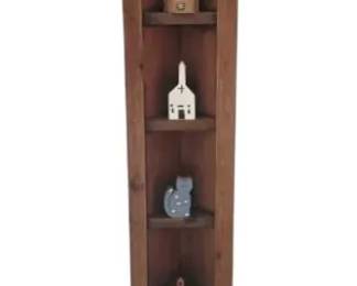Country PrimitiveStyle Tall 70.5 Wood Corner Cabinet With Wood Trinkets
