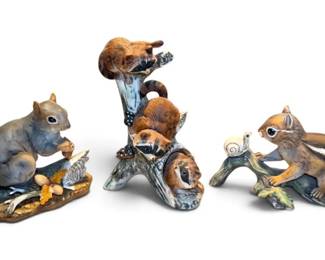 Homco Porcelain Squirrels Raccoons Figures
