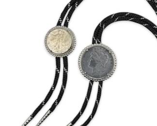 1886 Morgan Silver Dollar 1942 Walking Liberty Half Dollar Bolo Ties