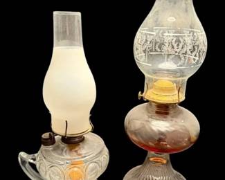 Vintage Glass Kerosene Lamps W Printed Torch Design Frosted Tops