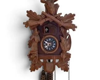 HandCarved Wooden HuntingThemed Cuckoo Clock Deer, Rabbit, Bird