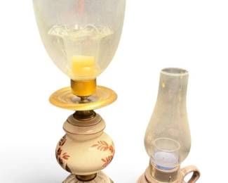 Glass Candle Lamps W Painted Porcelian Base