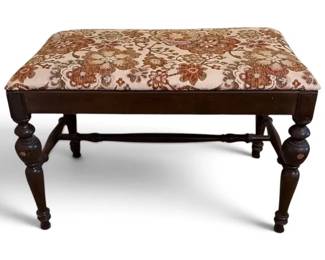Wooden Upholstered Bench W Floral Design