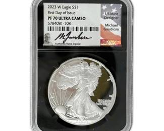 1oz Fine Silver 3023W American Eagle Proof Coin 2NGC Graded PF 70 Ultra Cameo