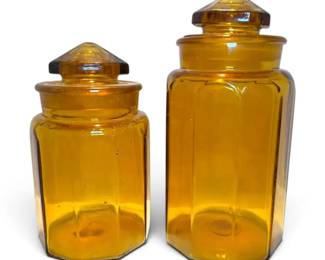 L.E. Smith Amber Glass Paneled Jars
