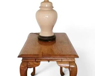 Queen AnneStyle Oak Tea Table With Cabriole Legs Ceramic Base Lamp