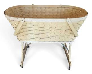 Vintage Woven WoodSplint Double Handled Baby Bassinet