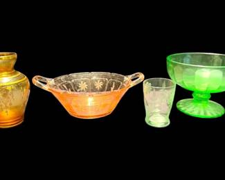 Uranium Glass Bowl, Shot Glass, Vase More