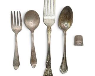 Sterling Silver Forks, Spoons, Thimble 92g