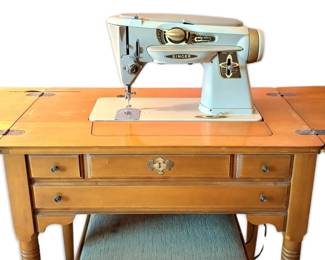 Vintage 1950s 60s Singer 500A Rocketeer Sewing Machine With Cabinet Stool