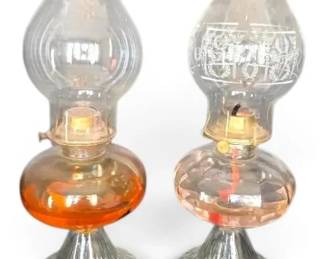 2 Clear Glass Hurricane Oil Lamps