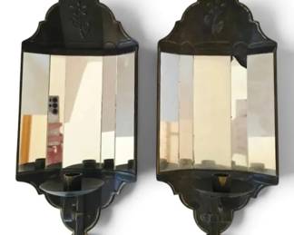 Vintage 5Panel Mirrored Black 17 Metal Wall Sconces