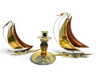 Brass Sailboats Candle Holder