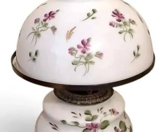 Victorian Hand Painted 3Way Floral Parlor Table Lamp Milk Glass