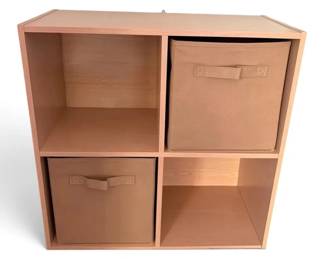 Wooden Cube Organizer 4 Cubbies W 2 Collapsible Baskets 2ftx1ft