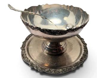 F.B. Rogers Metal Punch Bowl W Tray Ladle