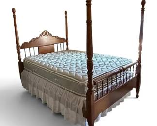 Antique Solid Wood 4Poster Bed Frame W Satin Sleep Luxury Mattress Full Queen