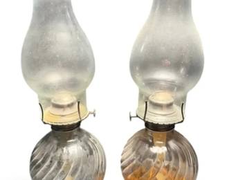 Vintage Glass Kerosene Lamps W Swirled Base