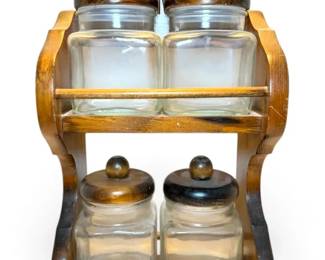 Vintage Wood Spice Rack W Glass Jars