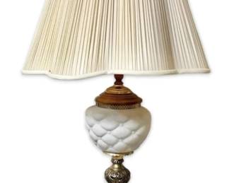 Mid Century Milk Glass Hobnail Design Lamp W Wood Base