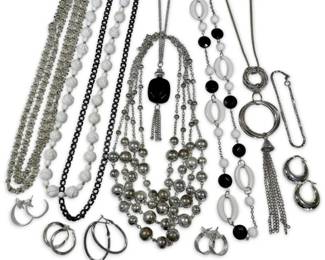 Black SilverToned Beaded Necklaces Earrings