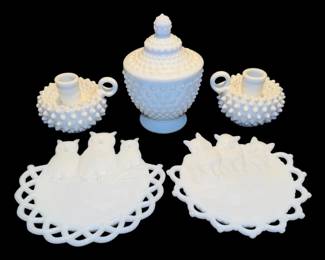 Fenton Milk Glass Jar, Plates, More
