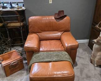 Gamma Arredamenti Italian Leather Chair and Ottoman