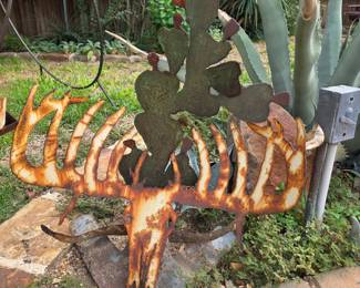 Cactus and Buck Metal Yard Art