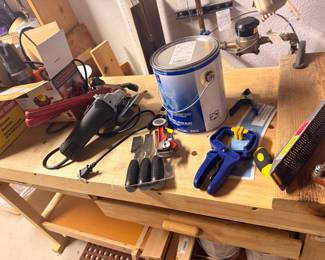 tools - clamps, chisels, paint, grinder