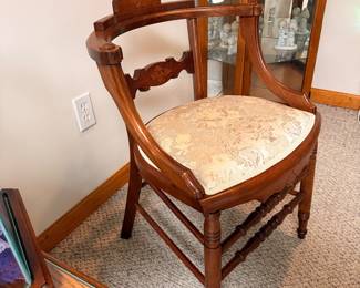 Antique Victorian Walnut Corner Chair with Upholstered Seat