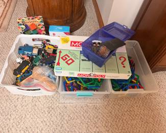 toys, monopoly, cars, magnatiles