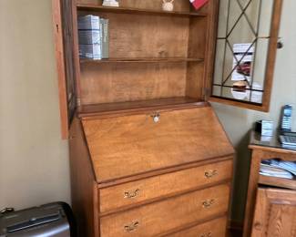 Ethan Allen Georgian Solid Birch Drop-Front Secretary Desk & Bookcase