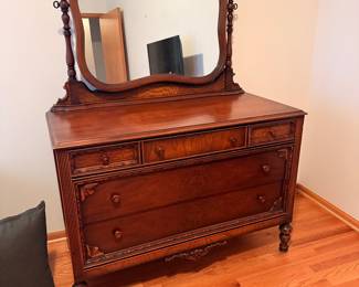 Antique Carved Dresser with Large Tilting Mirror
